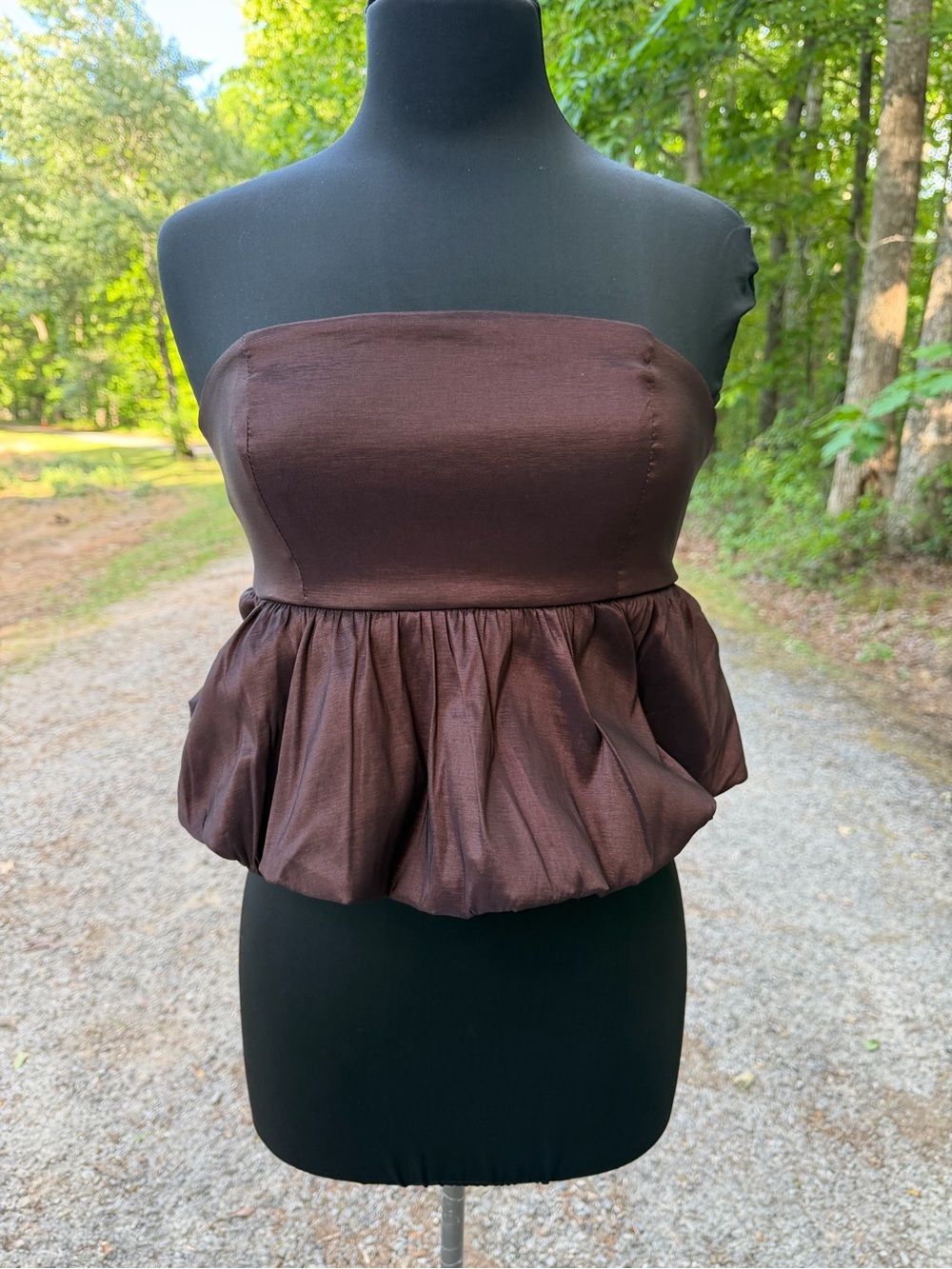 Strapless Brown Peplum Bustier Strapless Top